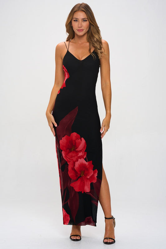 Floral Crossback Slit Maxi Dress