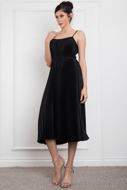 SPAGETTI SHOULDER PLEATED MIDI DRESS