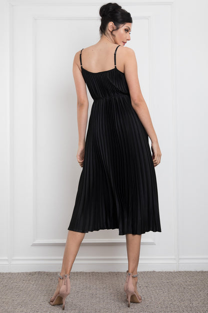 SPAGETTI SHOULDER PLEATED MIDI DRESS