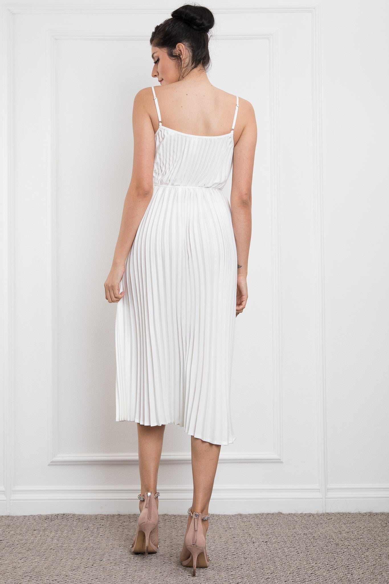SPAGETTI SHOULDER PLEATED MIDI DRESS