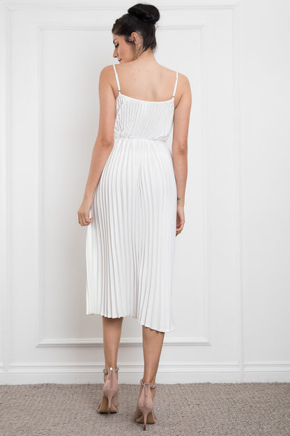 SPAGETTI SHOULDER PLEATED MIDI DRESS