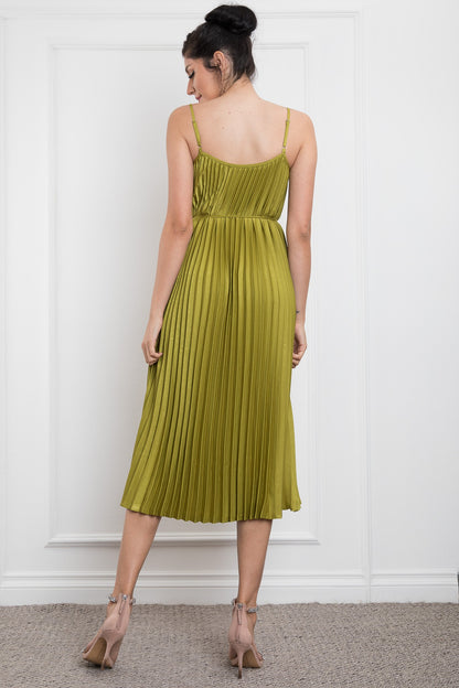 SPAGETTI SHOULDER PLEATED MIDI DRESS