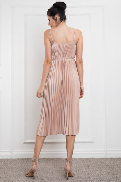 SPAGETTI SHOULDER PLEATED MIDI DRESS