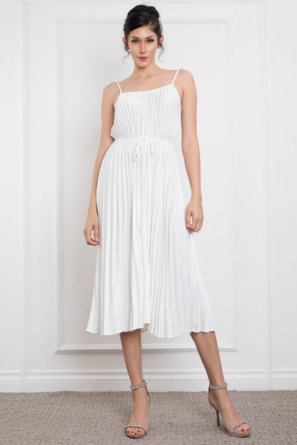 SPAGETTI SHOULDER PLEATED MIDI DRESS