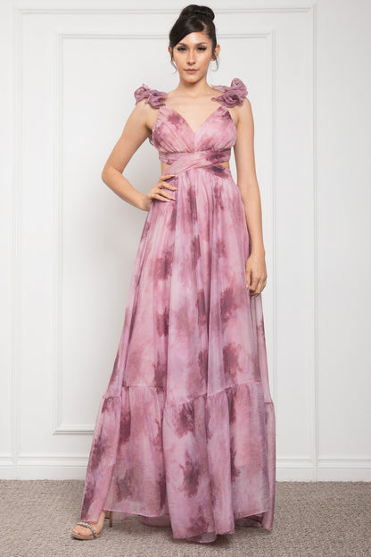Open Side Ruffle Shoulder Sleeveless Maxi Dress