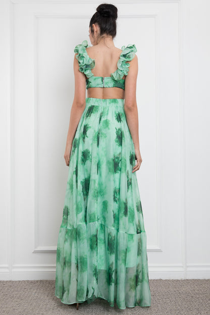 Open Side Ruffle Shoulder Sleeveless Maxi Dress