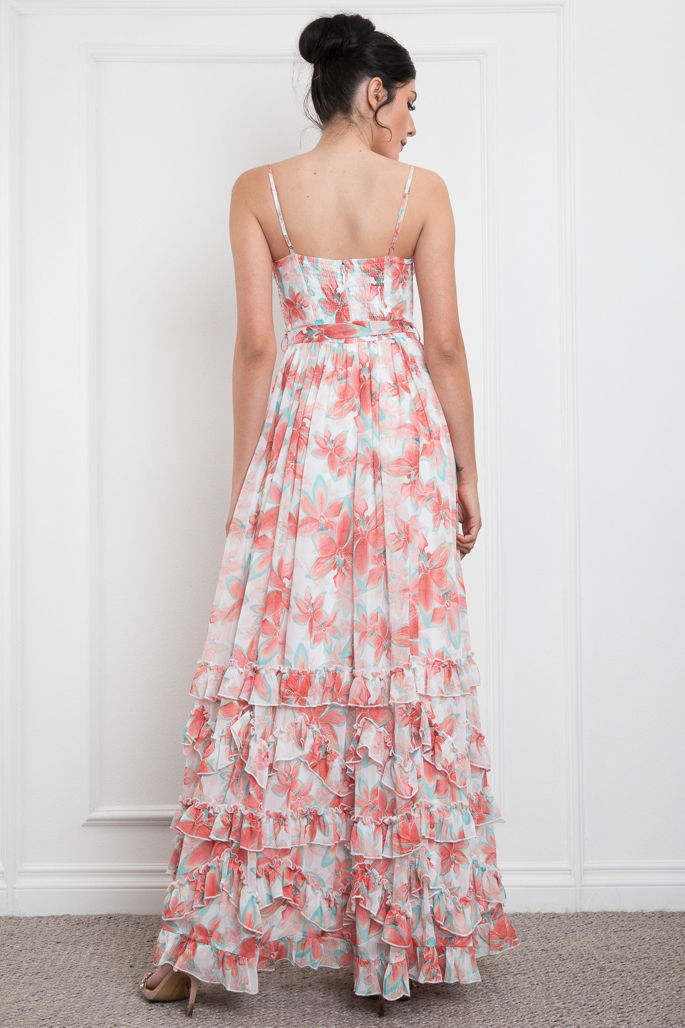 Spaghetti Shoulder Tiered Long Dress