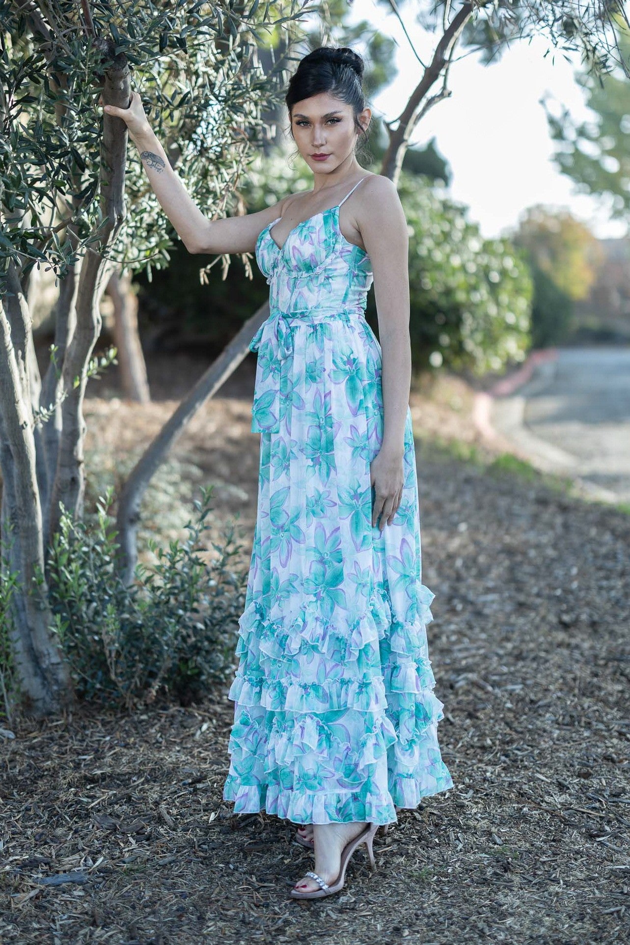 Spaghetti Shoulder Tiered Long Dress