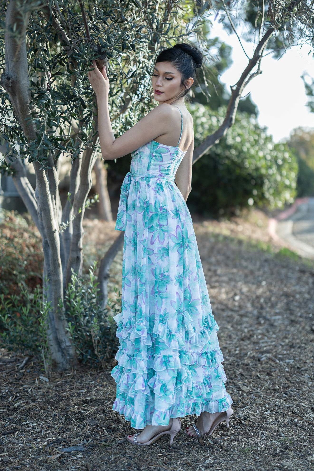 Spaghetti Shoulder Tiered Long Dress