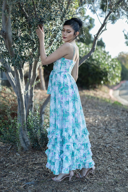 Spaghetti Shoulder Tiered Long Dress