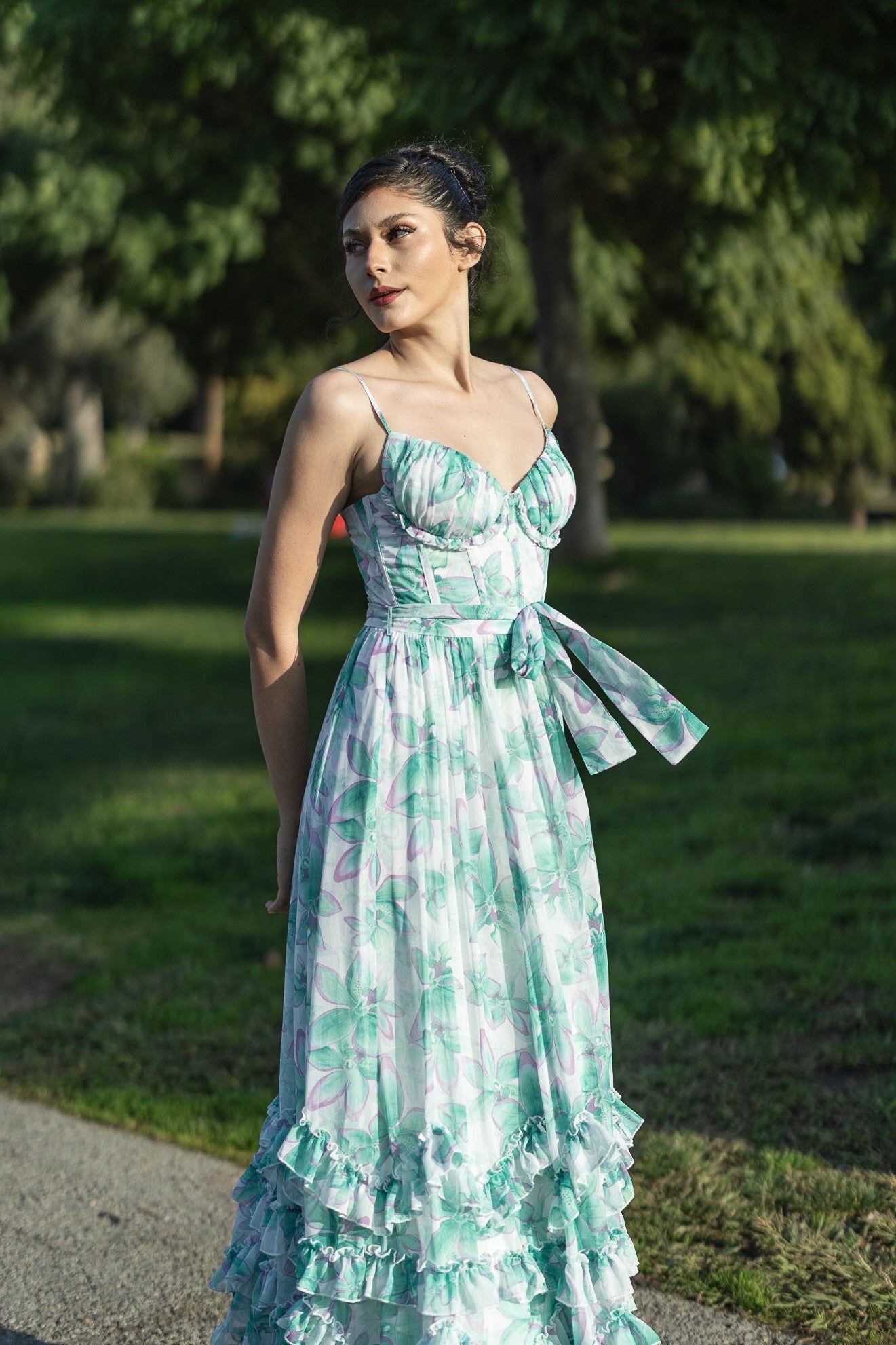 Spaghetti Shoulder Tiered Long Dress