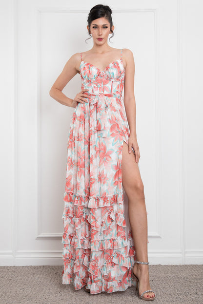 Spaghetti Shoulder Tiered Long Dress