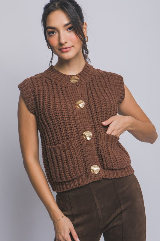 GOLD BUTTON DOWN KNIT VEST