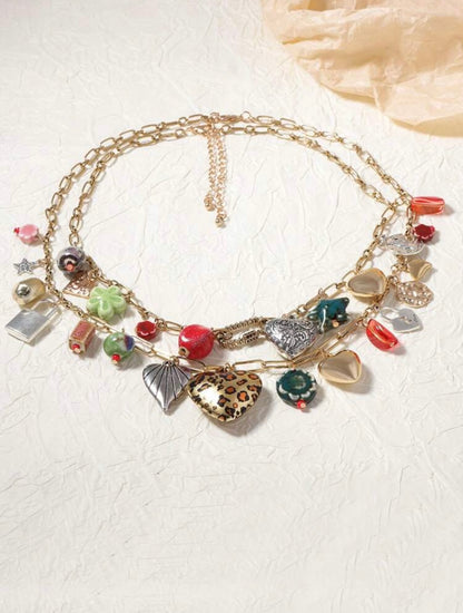 STACKED MULTI LAYER BOHEMIAN PENDANT HEART NECKLACE