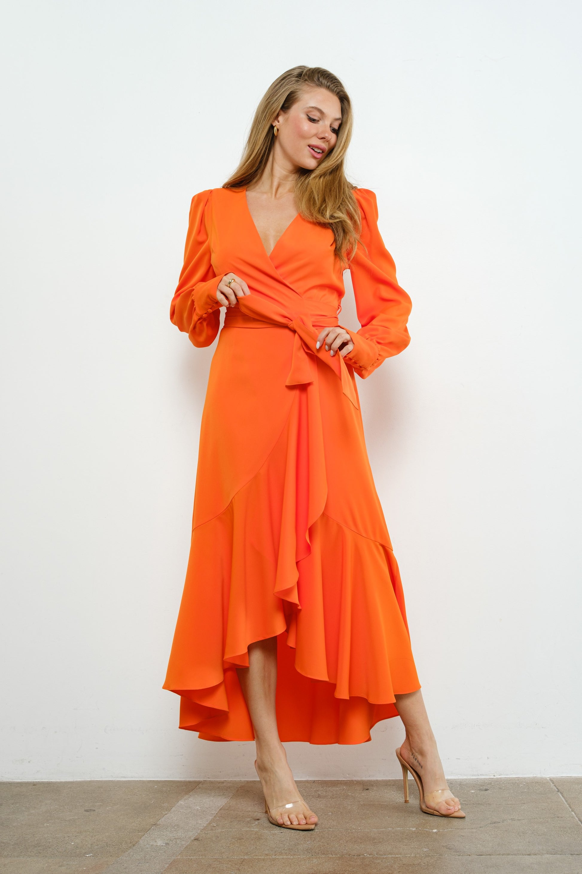 Asymmetric Ruffle Wrap Dress Bella Chica Asymmetric Ruffle Wrap Dress Bella Chica