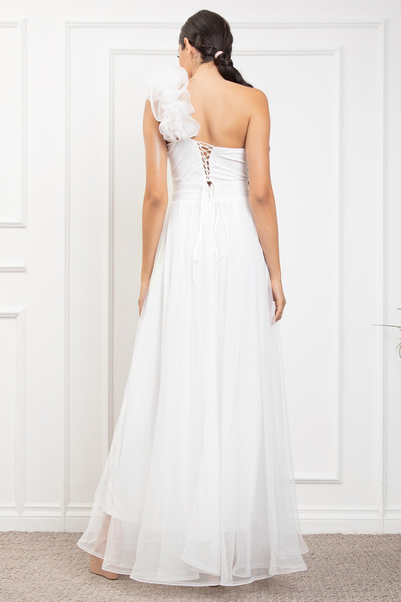 One Shoulder Mech Dress W/ Back Lacing