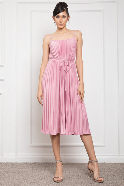 SPAGETTI SHOULDER PLEATED MIDI DRESS