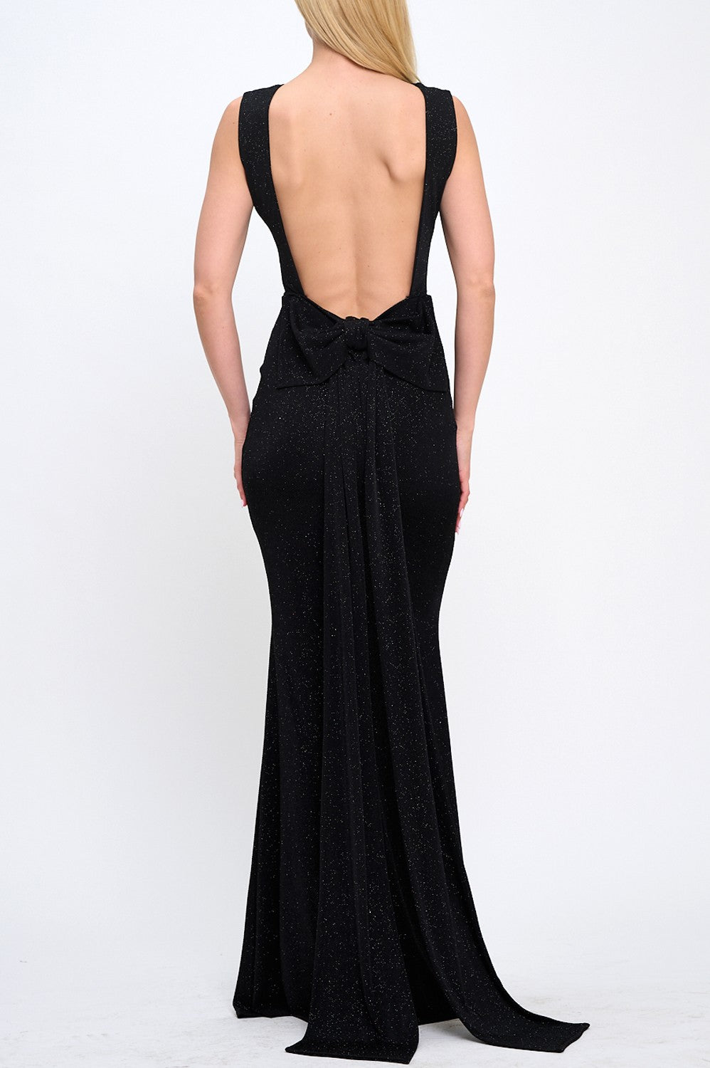 Back Bow Train Mermaid Maxi Dress