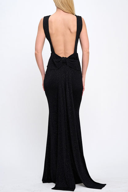 Back Bow Train Mermaid Maxi Dress