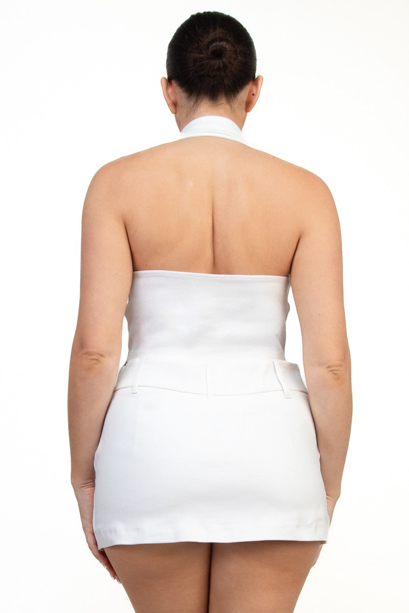 Halter Neck Zip-up Slit Crop Top