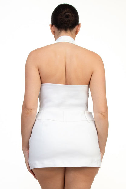 Halter Neck Zip-up Slit Crop Top