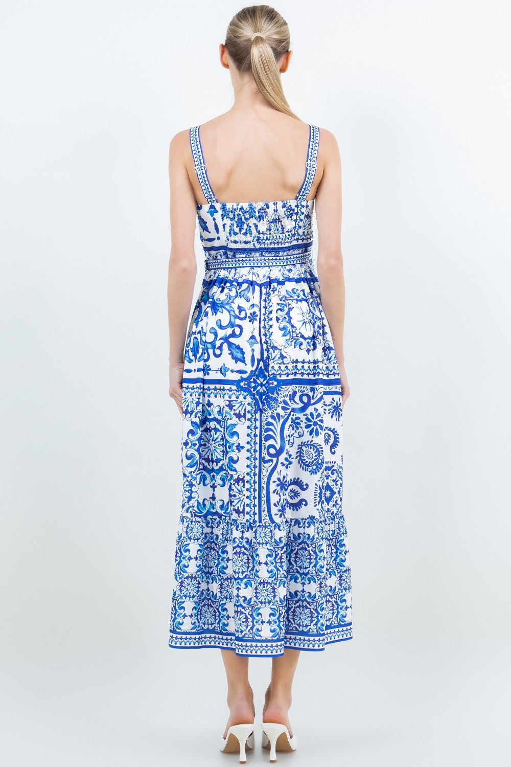 Sleeveless Strap Calf-length Belted Midi Dress