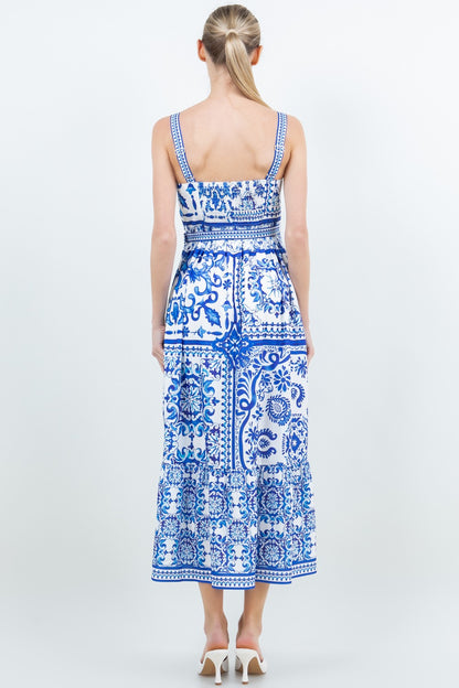 Sleeveless Strap Calf-length Belted Midi Dress