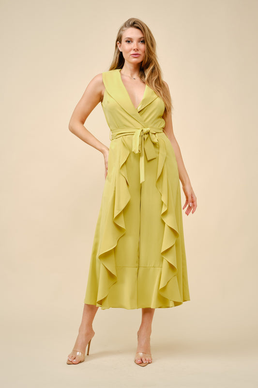RUFFLED TIE-WAISTT JUMPSUIT