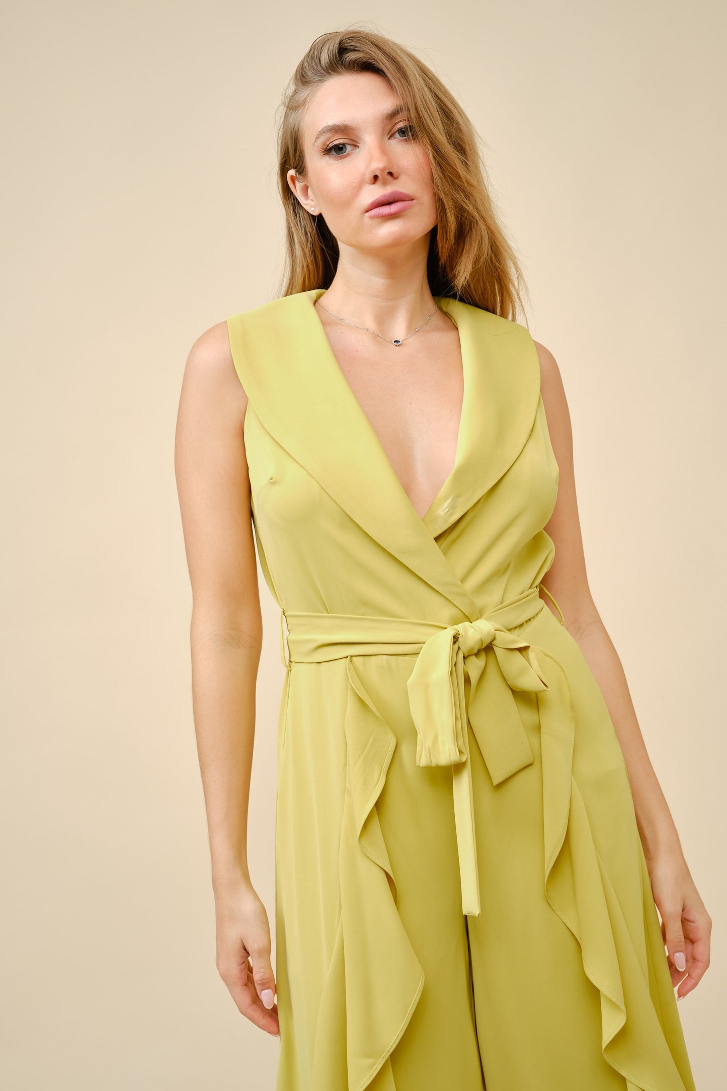 RUFFLED TIE-WAISTT JUMPSUIT