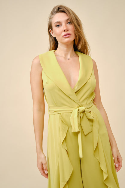 RUFFLED TIE-WAISTT JUMPSUIT