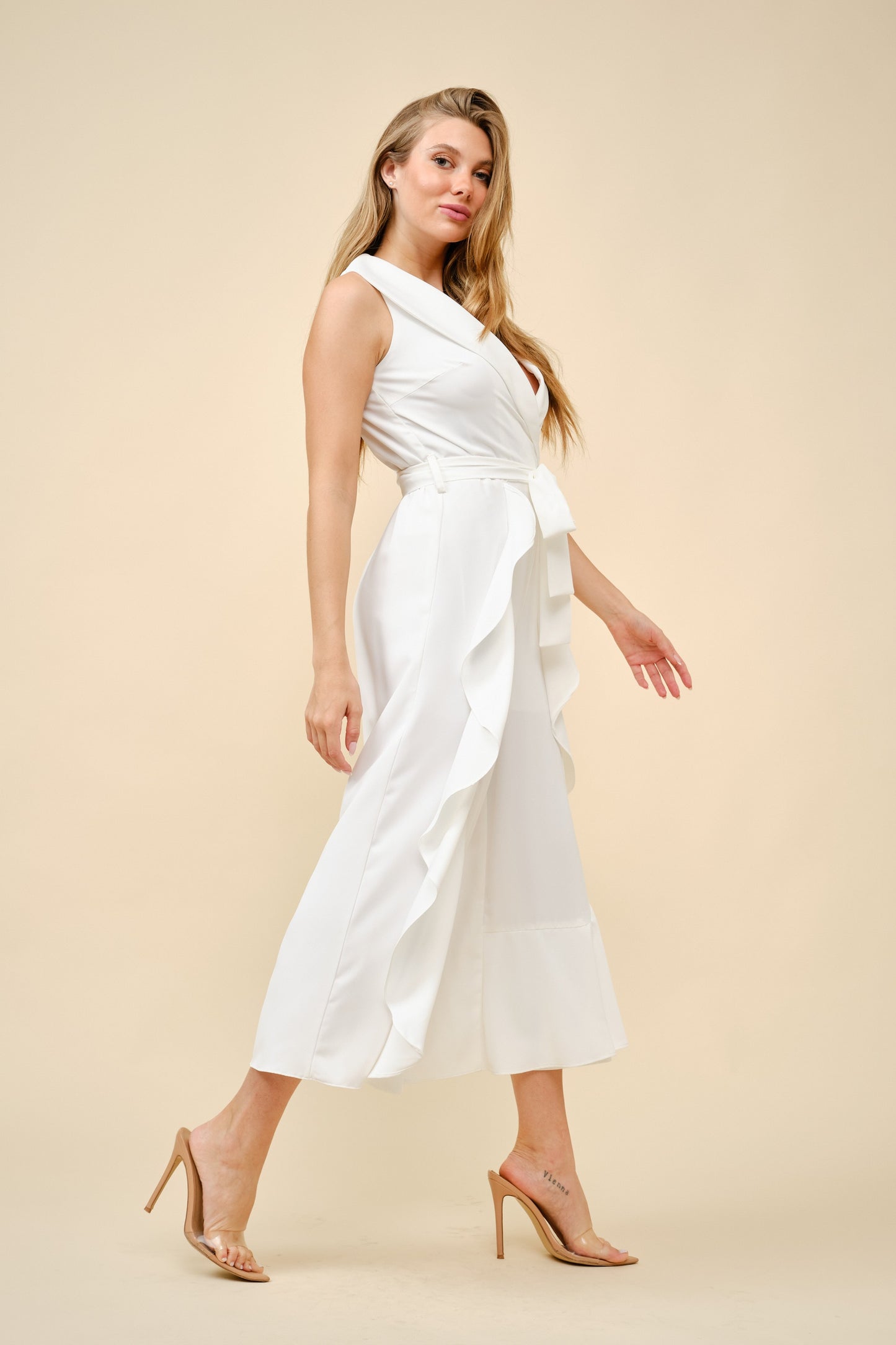 RUFFLED TIE-WAISTT JUMPSUIT