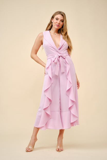 RUFFLED TIE-WAISTT JUMPSUIT