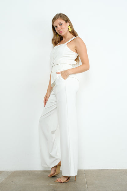 SLEEVELSS PEPLUM BELTED JUMPSUIT
