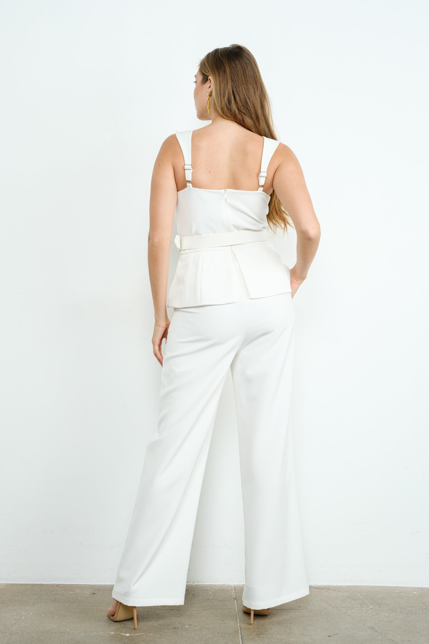 SLEEVELSS PEPLUM BELTED JUMPSUIT