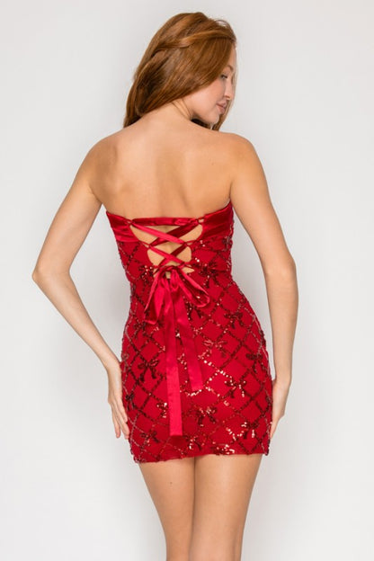 SEQUIN RIBBON BODYCON MINI PARTY DEEAA