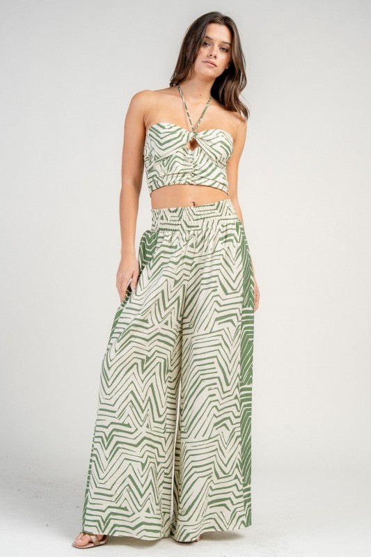 HALTER NECK CROP TOP AND WIDE LEG PANTS SET