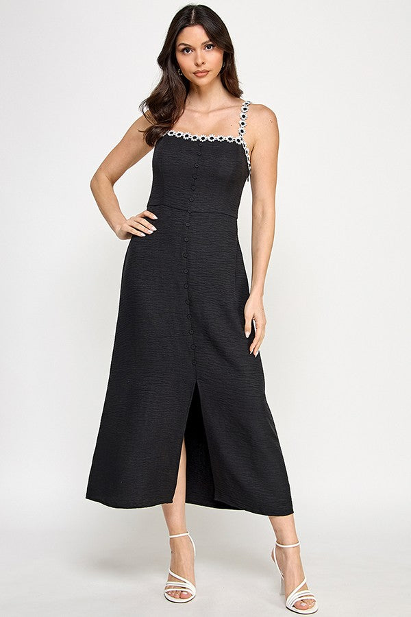 Flower Trim Detail Sleeveless Midi Dress