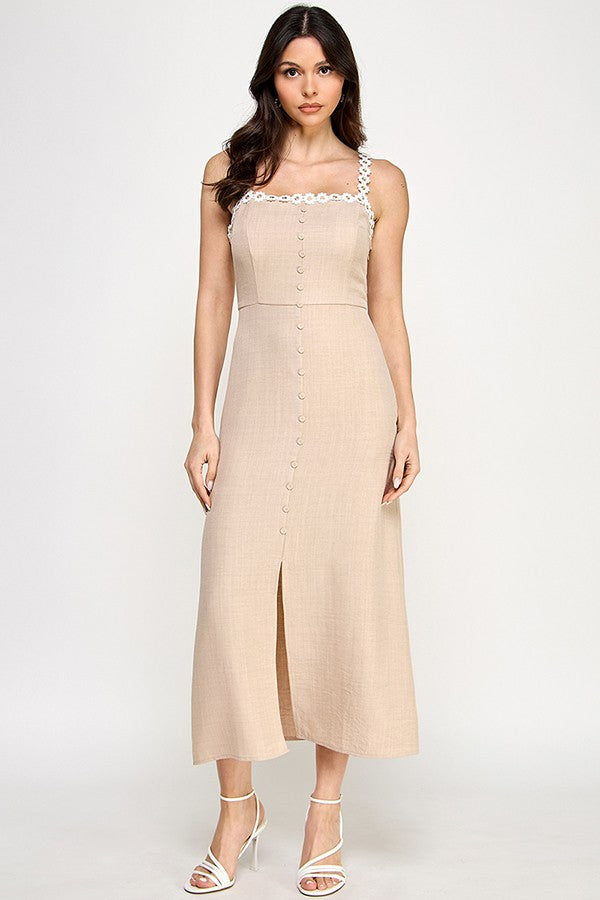 Flower Trim Detail Sleeveless Midi Dress