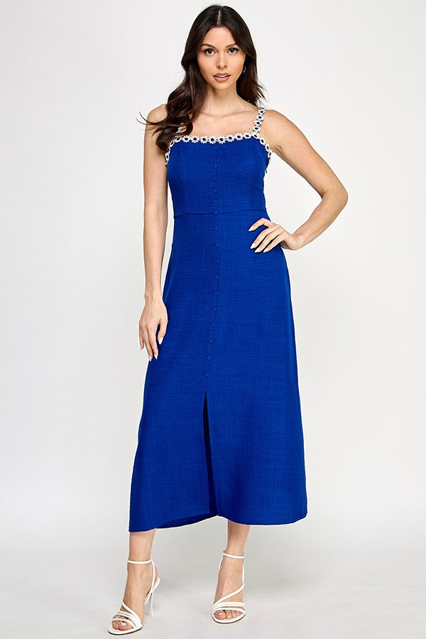 Flower Trim Detail Sleeveless Midi Dress