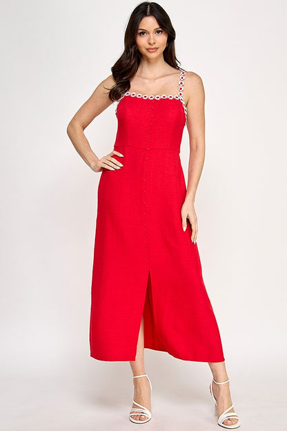 Flower Trim Detail Sleeveless Midi Dress
