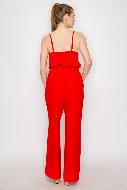 Elastic Waist Cowl Neck Casual Jumpsuit