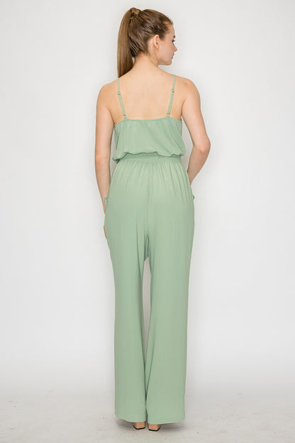 Elastic Waist Cowl Neck Casual Jumpsuit