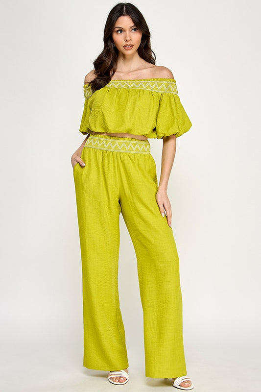 Off Shoulder Smocked Embroidery Set
