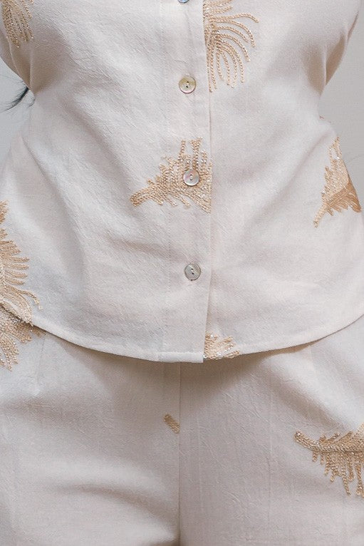 Embroidered V-neck Vest And Pants Set