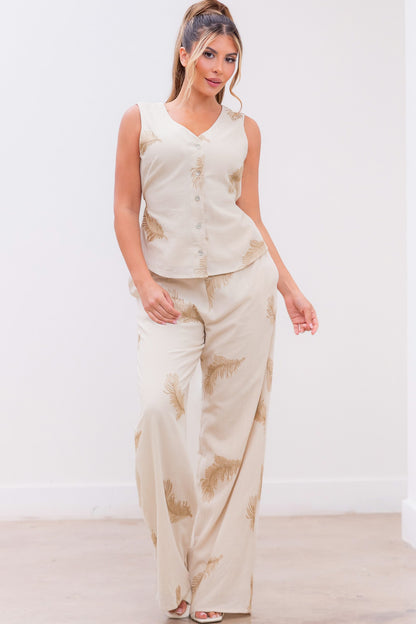 Embroidered V-neck Vest And Pants Set