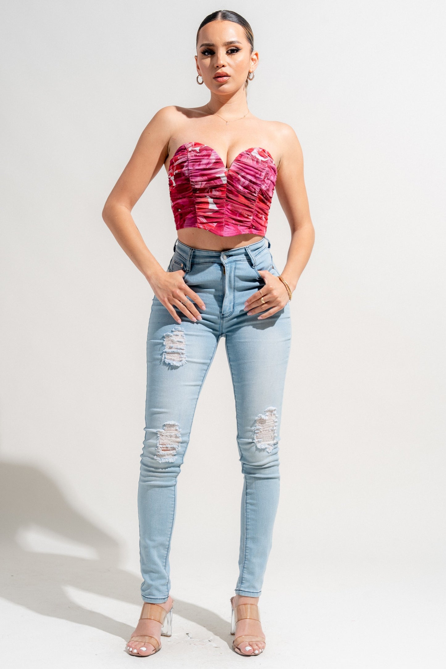 Mesh Print Deep Plunge Corset Printed Mesh Tube