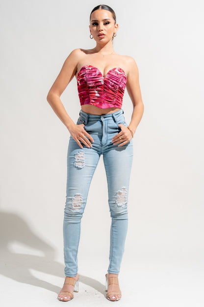 Mesh Print Deep Plunge Corset Printed Mesh Tube