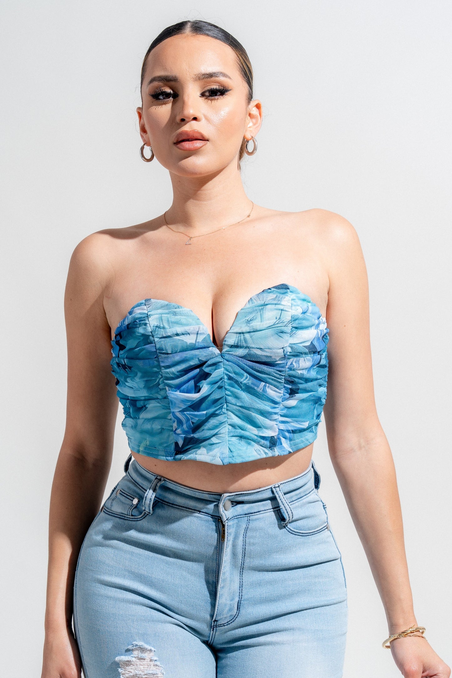 Mesh Print Deep Plunge Corset Printed Mesh Tube