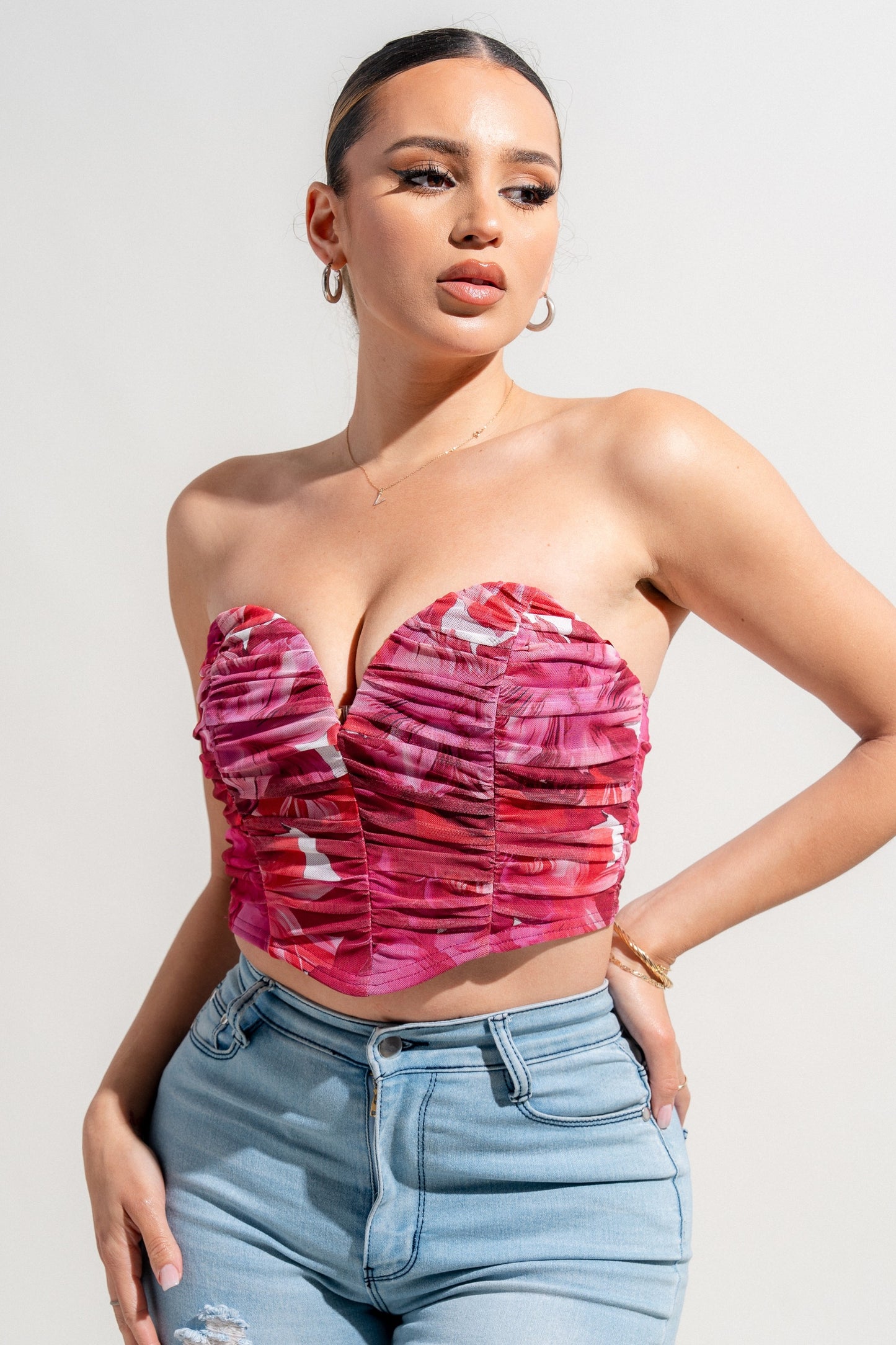 Mesh Print Deep Plunge Corset Printed Mesh Tube