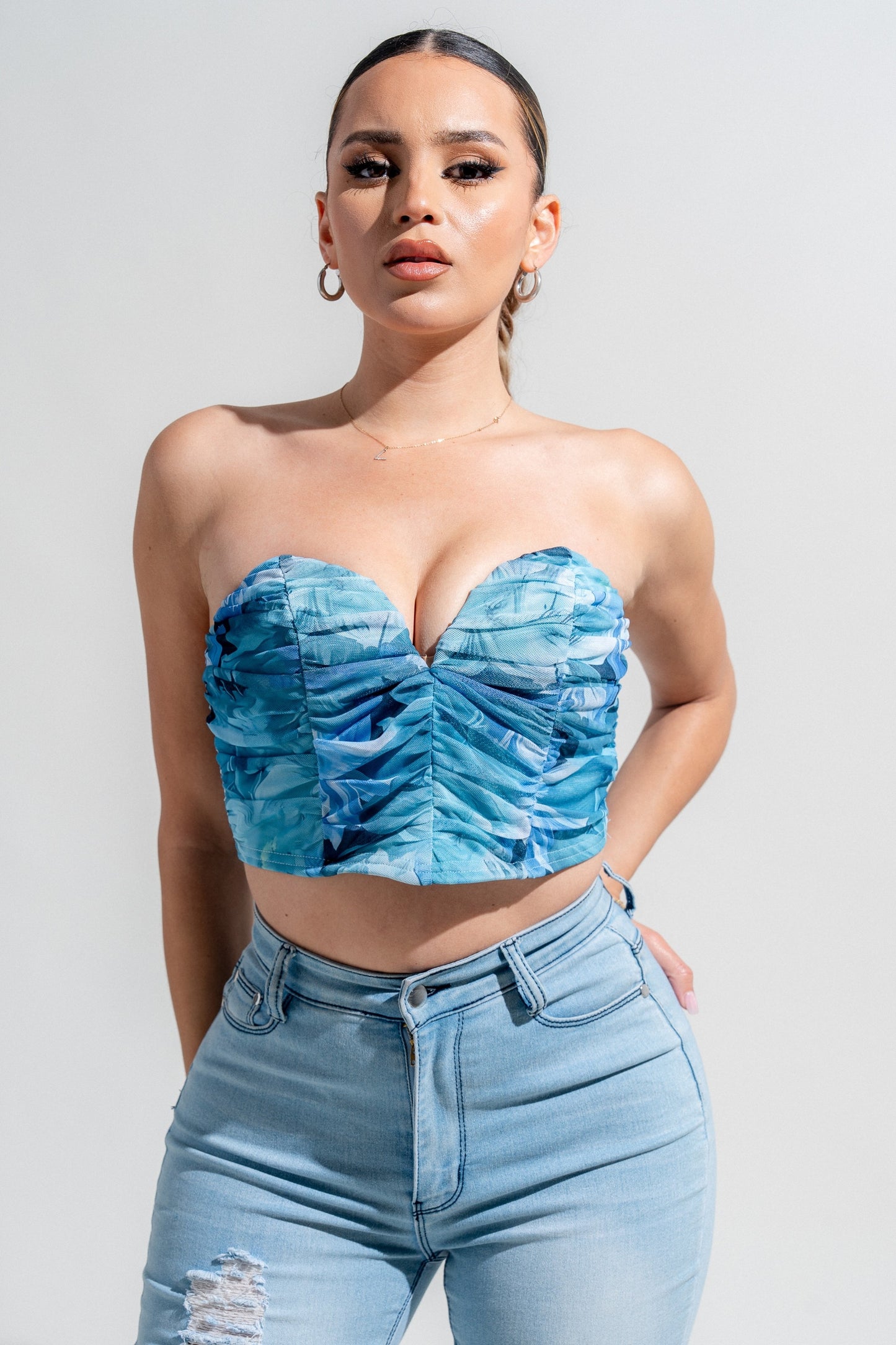 Mesh Print Deep Plunge Corset Printed Mesh Tube